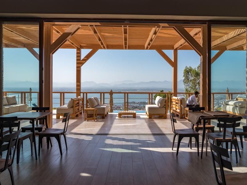 Covered terrace with a view of the sea