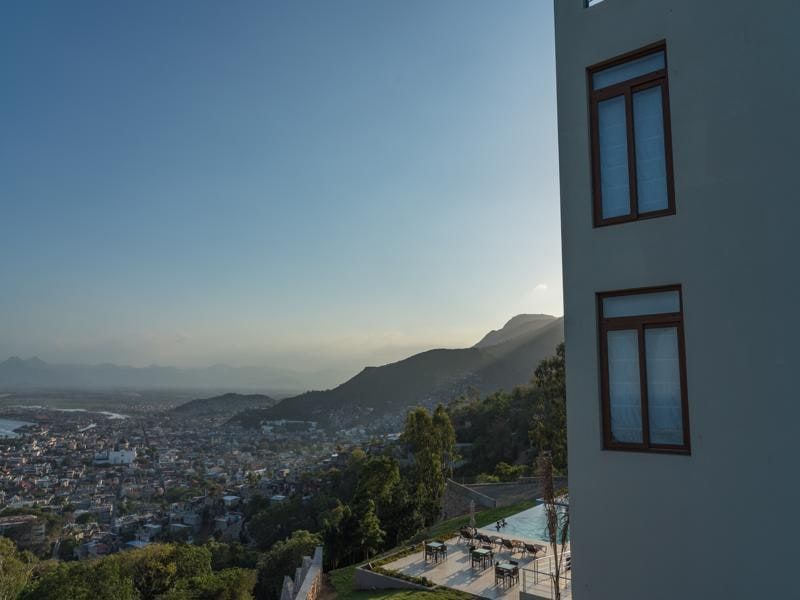 City and mountains in the late afternoon