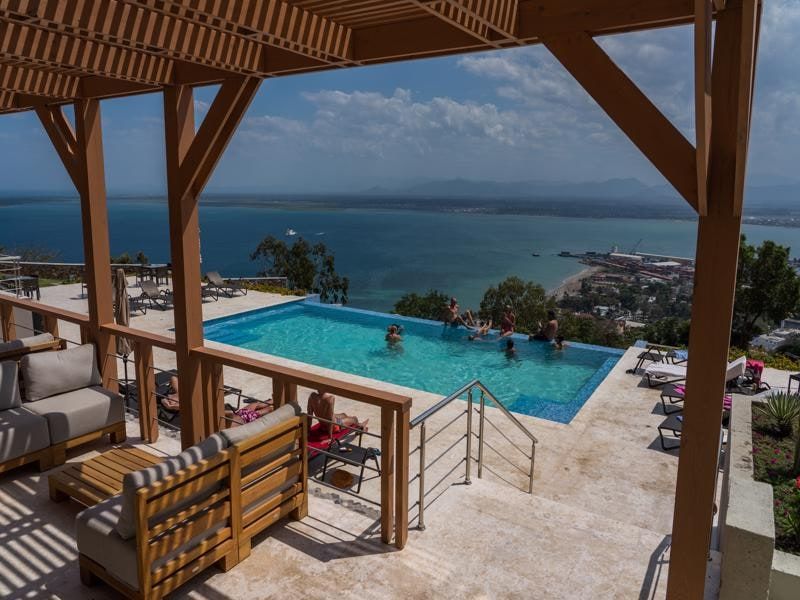Pool deck and pergola with a sea view
